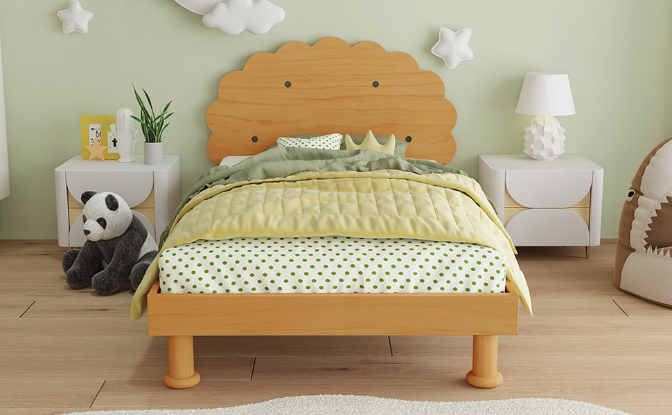 Kids Cookie-Shaped Bed Frame for Boys & Girls,Twin Size Platform Bed, Walnut