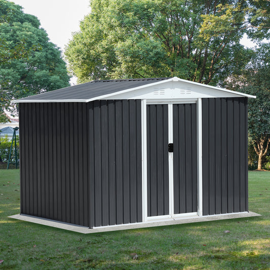 Outdoor Storage Garden Bike Shed 8x6 Feet Apex Roof Dark Grey With Aluminum alloy frame and sliding door