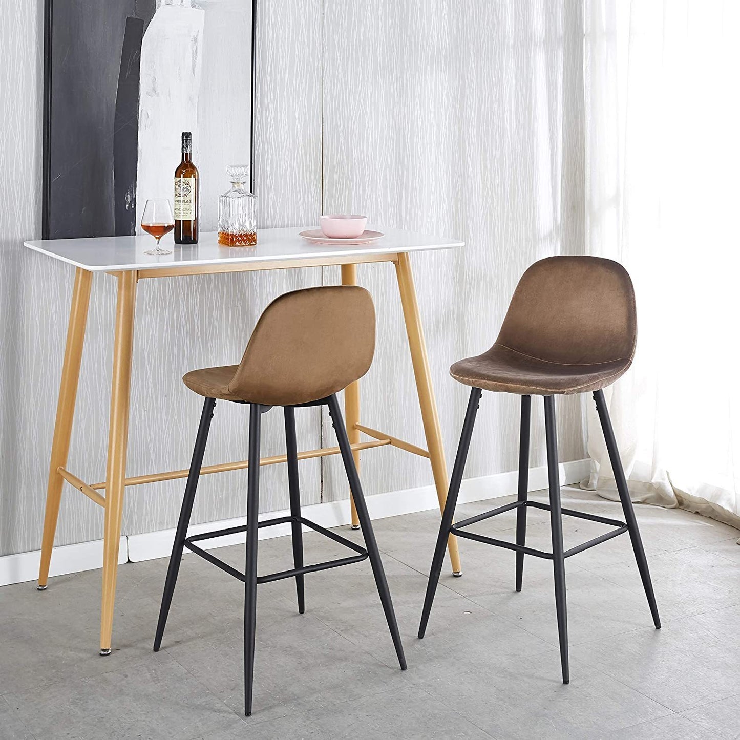 Bar Stools Set of 2, 30 Inches Velvet Barstool Modern Counter Bar Height Chair with Back, Sturdy Metal Legs & Footrests, Easy Assembly, Island Stool for Kitchen Bar