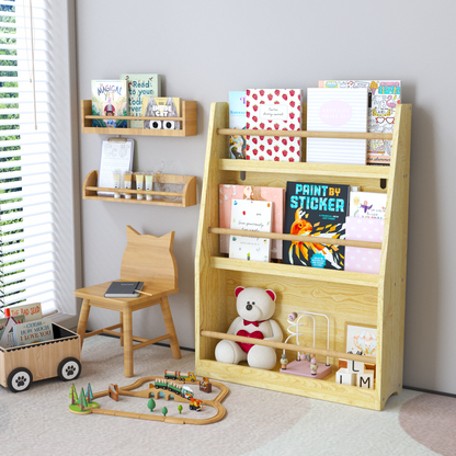 3 Tier Kids Book Shelf,Kids Book Rack, Helps Keep Bedrooms, Playrooms, and Classrooms Organized, Natural