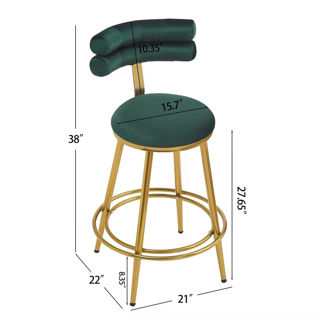 27.65'' Modern Counter Stools Set of 2,Dark green  velvet Counter Stools with iron Frame,Soft back and cushion,Footrest,suitable for Kitchen/Bedroom/Dining Room