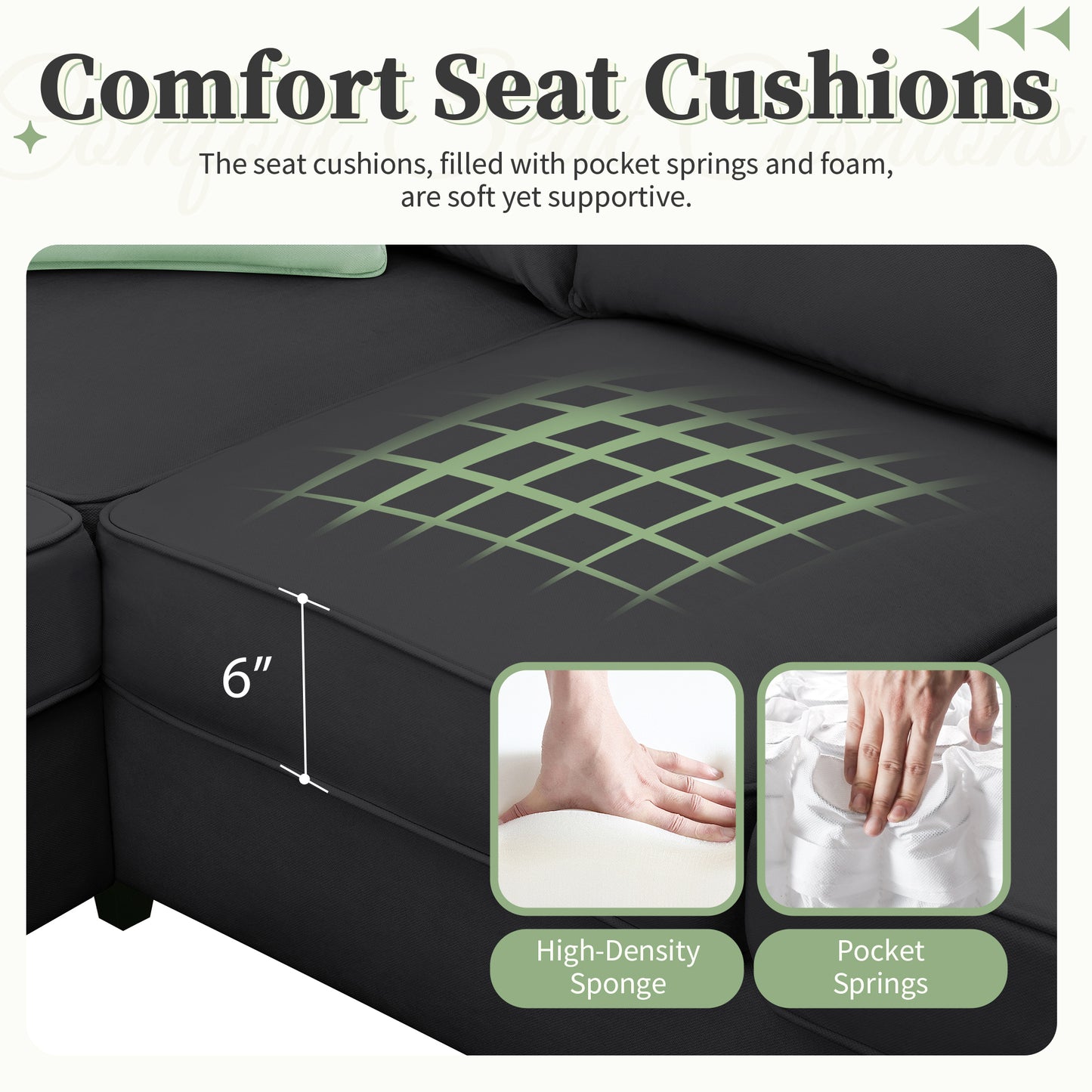 112x87" Sectional Sofa Couches Living Room Sets, 7 Seats Modular Sectional Sofa with Ottoman, L Shape Fabric Sofa Corner Couch Set with 3 Pillows, Black(New of GS008210AAB)