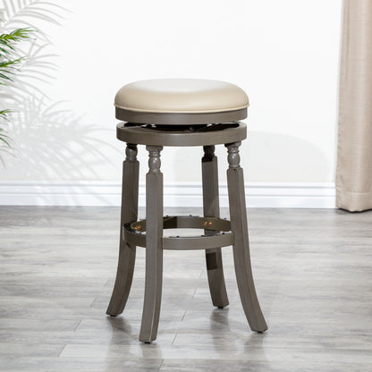 30" Bar Stool, Weathered Gray Finish, French Gray Leather Seat