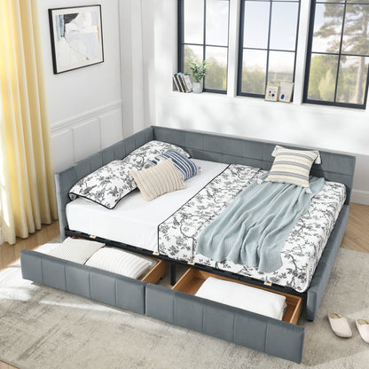 Queen Size Storage Upholstered Tufted Bed Frame, Sofa Bed Frame with Comfortable Backrest and Armrests,Queen Size Bed for Bedroom, Living Room,Velvet, grey(85.5''*64.5''*29.5'')