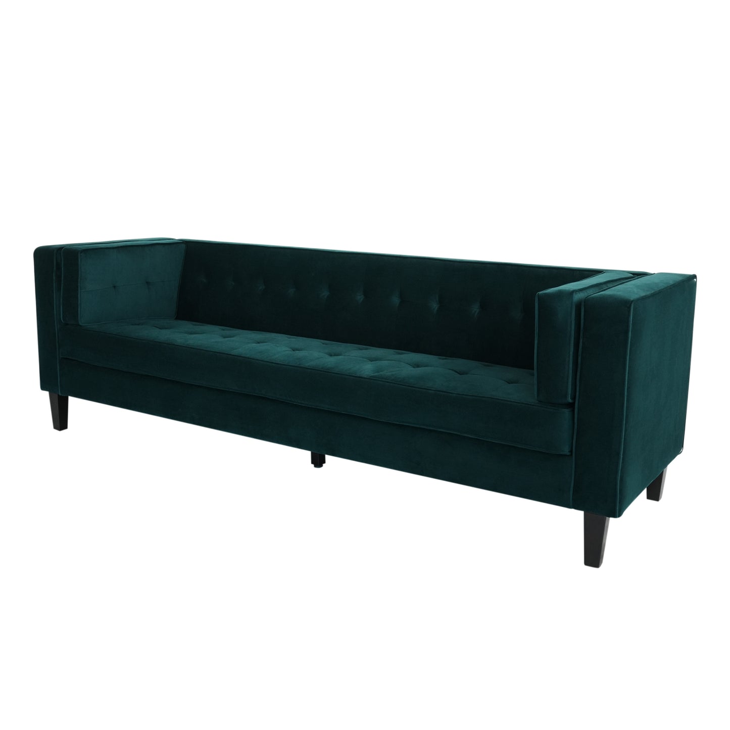 3-Seater Sofa, Upholstered Tufted Coach, Velvet Sofa, Green