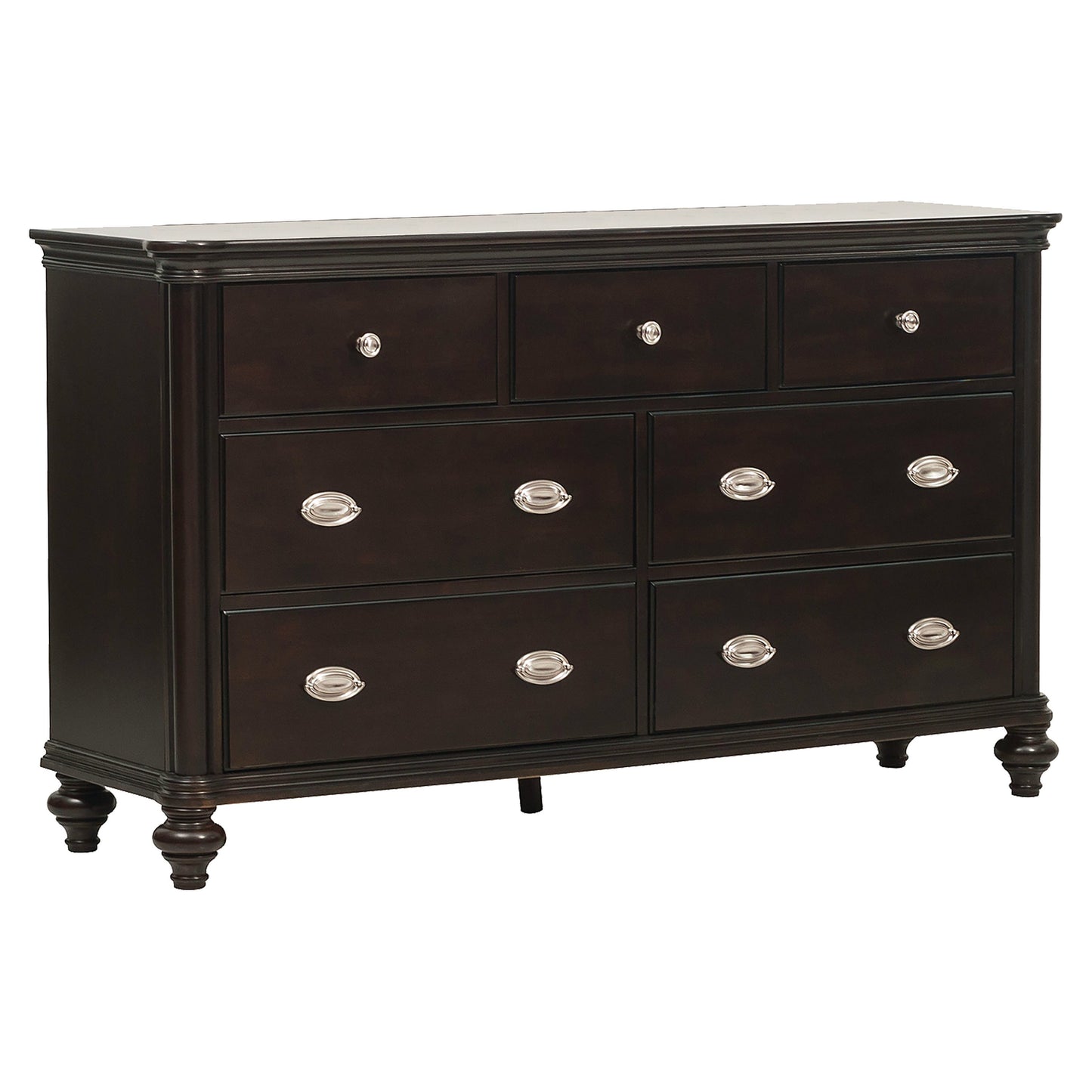 Dark Cherry Finish Classic Design Dresser of 7x Drawers Wooden Bedroom Furniture 1pc