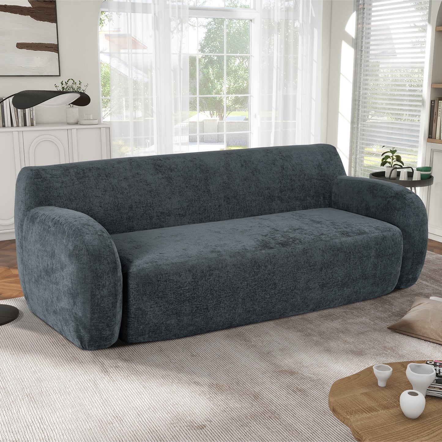 U_Style 81.5" Minimalist Compression Sofa, Curved Design, 3-Seater Casual Sofa for Living Rooms, Bedrooms, and Apartments