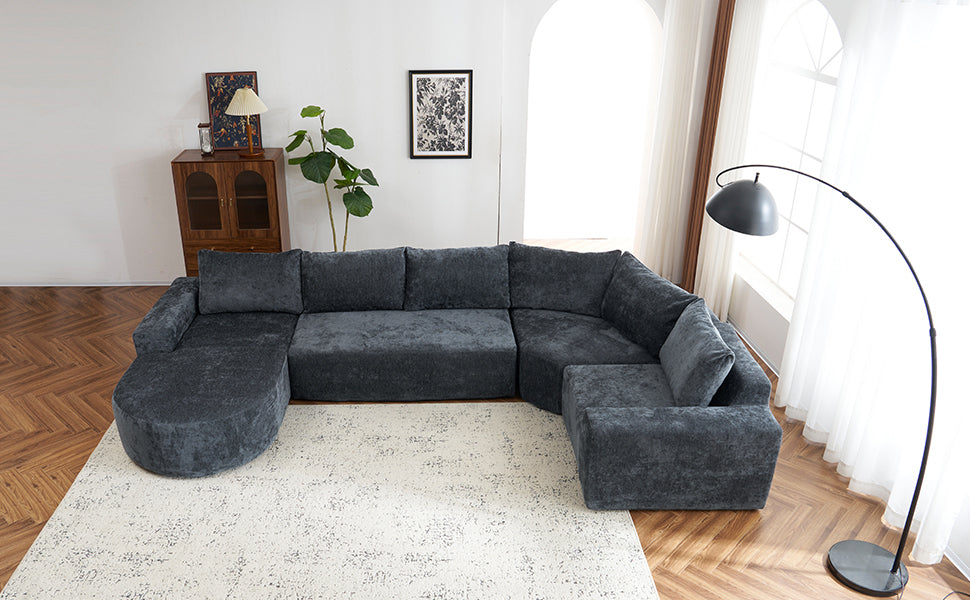 141.7" Oversized Modular Sofa Cloud Sectional Sofa Set Upholstered Couches U-shaped Sofa with Deep Seat for Living Room, Grey