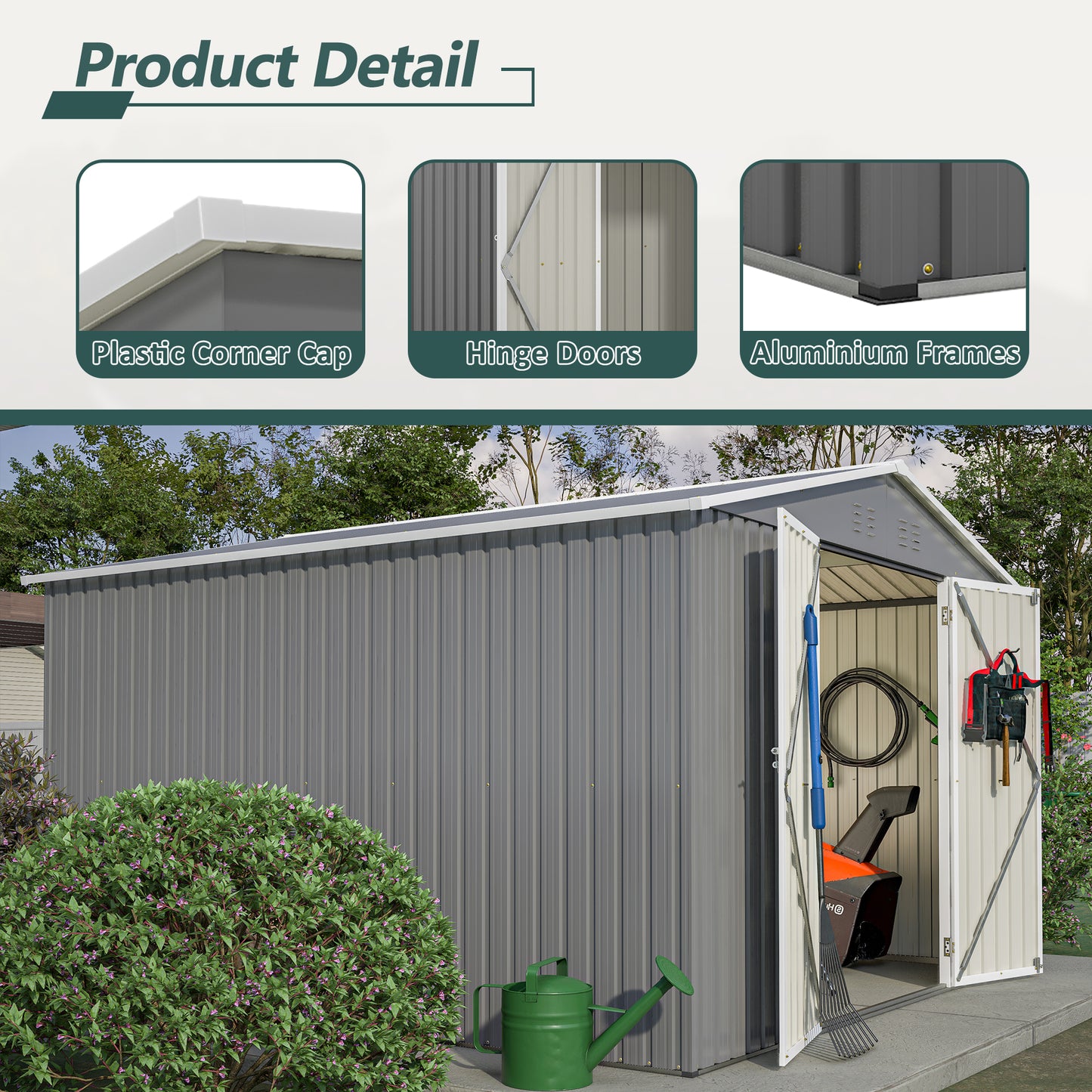 10 x 10 FT Outdoor Storage Shed, Large Metal Tool Sheds with Updated Frame Structure and Lockable Doors, Garden Shed for Backyard Garden Patio Lawn, Grey