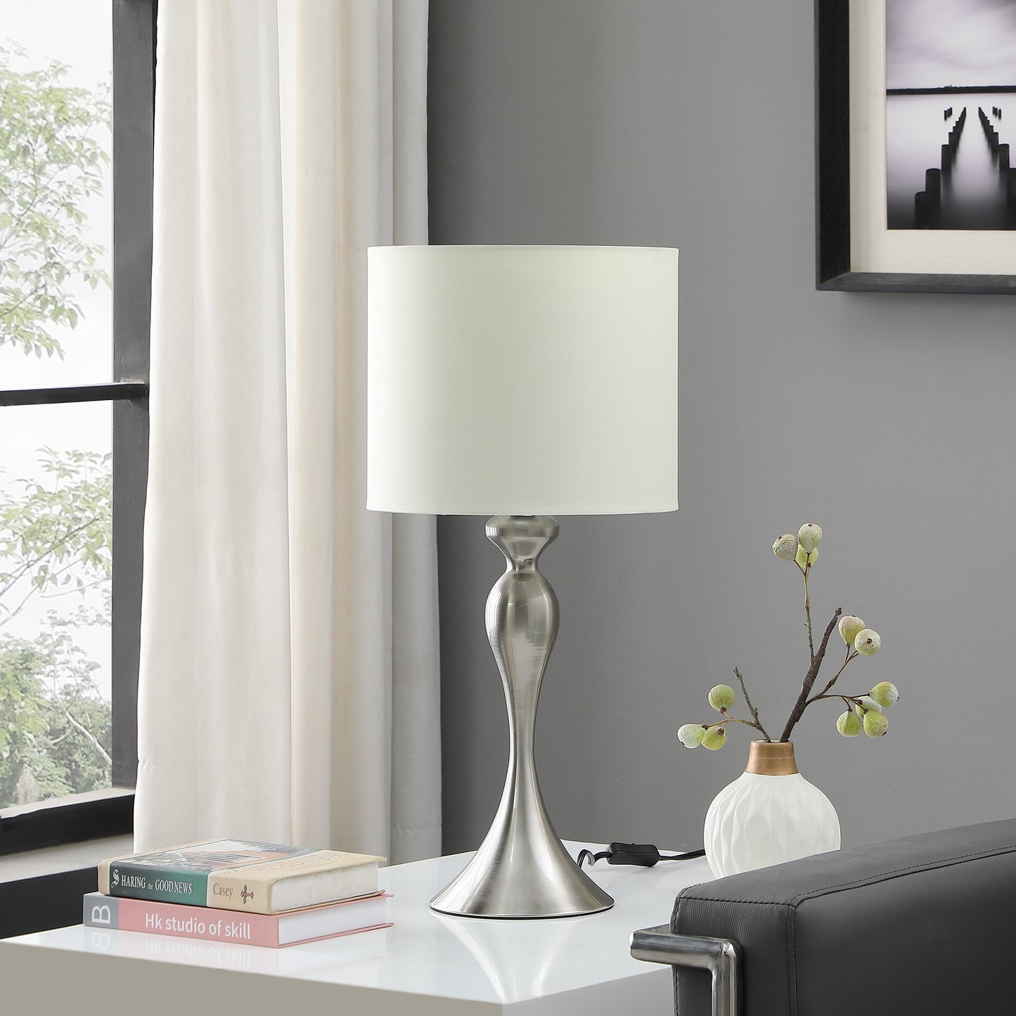 24.5" In Bailey Brushed Silver Modern Candlestick Metal Table Lamp