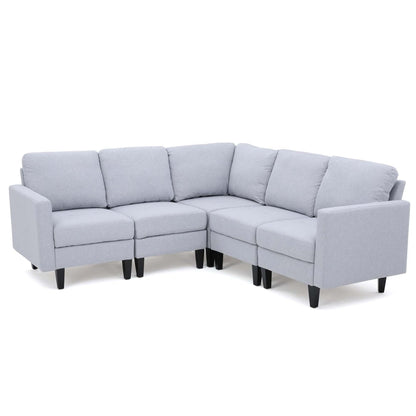 Mirod Comfy 5 Pieces L shaped Sofa with Wooden Legs, Modern Side Chairs for Living Room