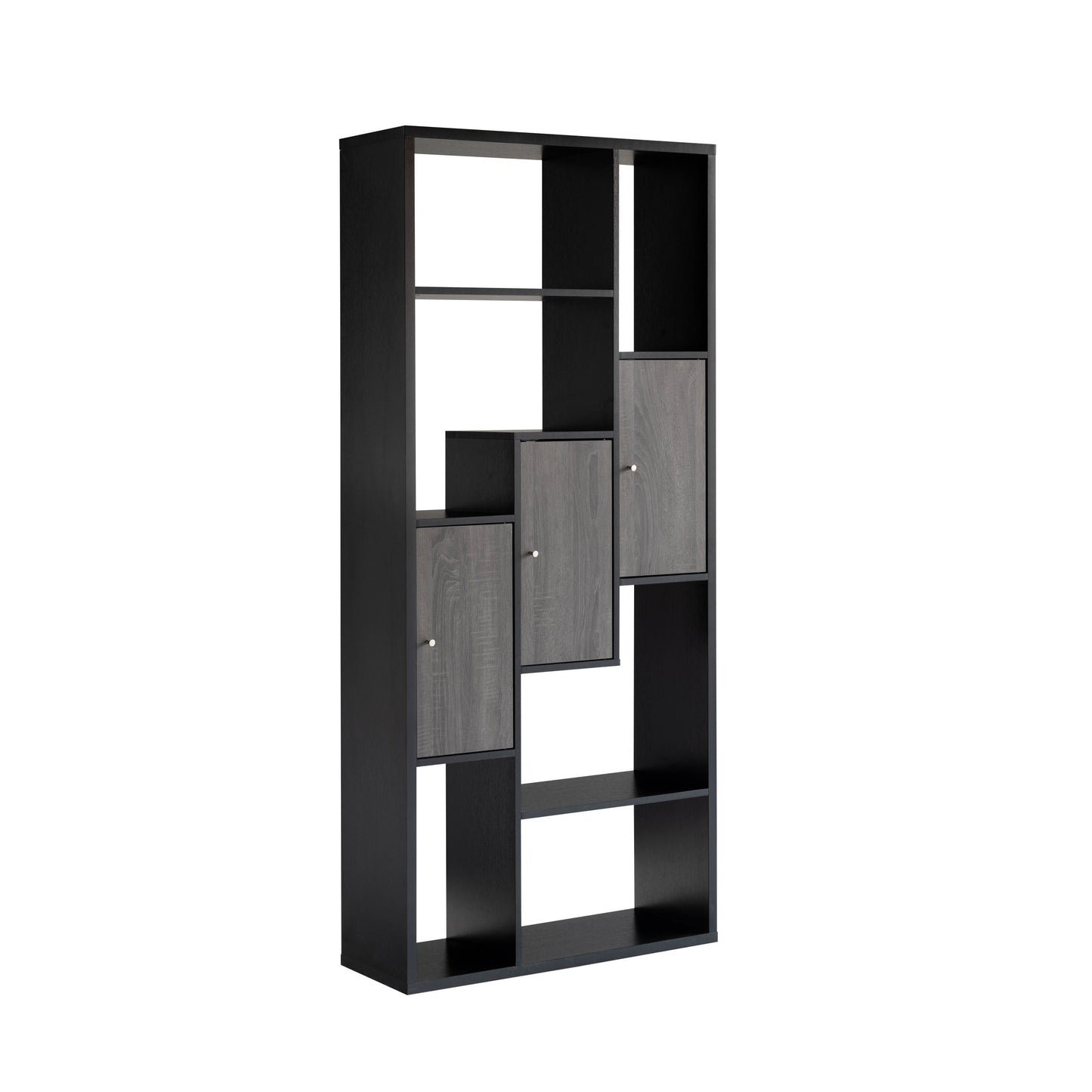 Bookcase Display Storage Cabinet, Multi Shelves Black & Distressed Grey