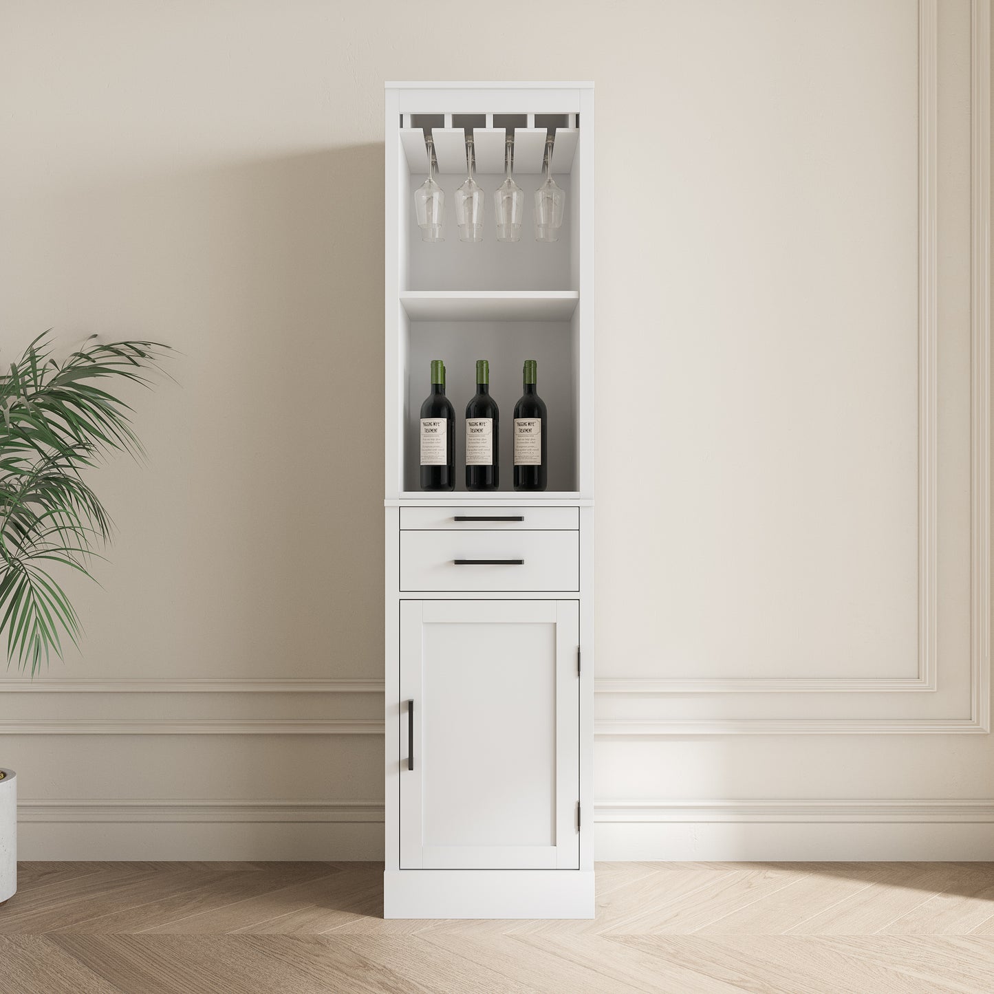 White color modular wine bar cabinet Buffet Cabinet with Hutch for Dining Room