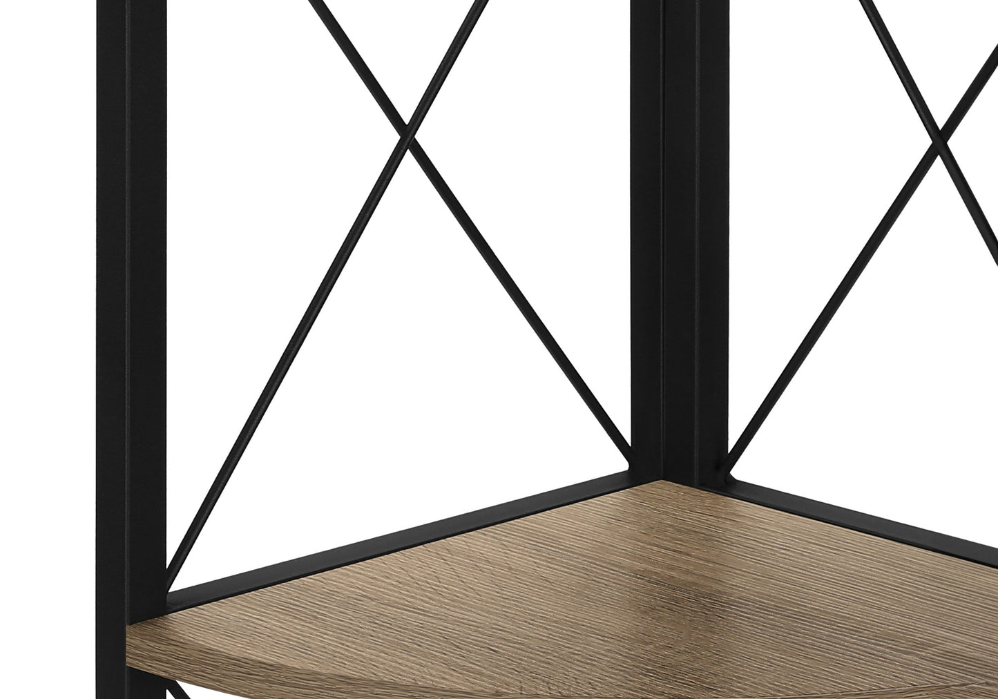 Bookshelf, Bookcase, Etagere, Corner, 4 Tier, 60"h, Office, Bedroom, Brown Laminate, Black Metal, Contemporary, Modern