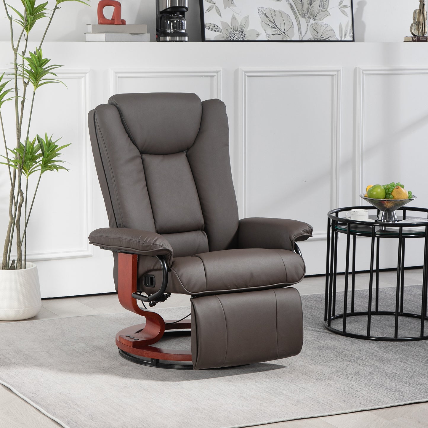 HOMCOM Manual Swivel Recliner Chair, PU Leather Reclining Chair with Footrest for Living Room, Brown