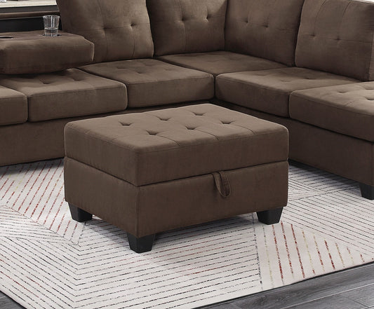 Modern Living Room 1pc Storage Ottoman Tufted Top Brown Fabric Upholstery Solid Wood Furniture