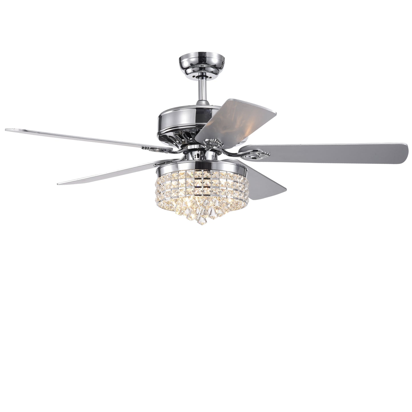 52Inch Crystal Ceiling Fan with Lights, 5 Wood Blades , Modern Fandelier Ceiling Fan with Noiseless Motor, Chandelier Fan with Remote for Bedroom,Living Room--Chrome
3*G9  Bulb