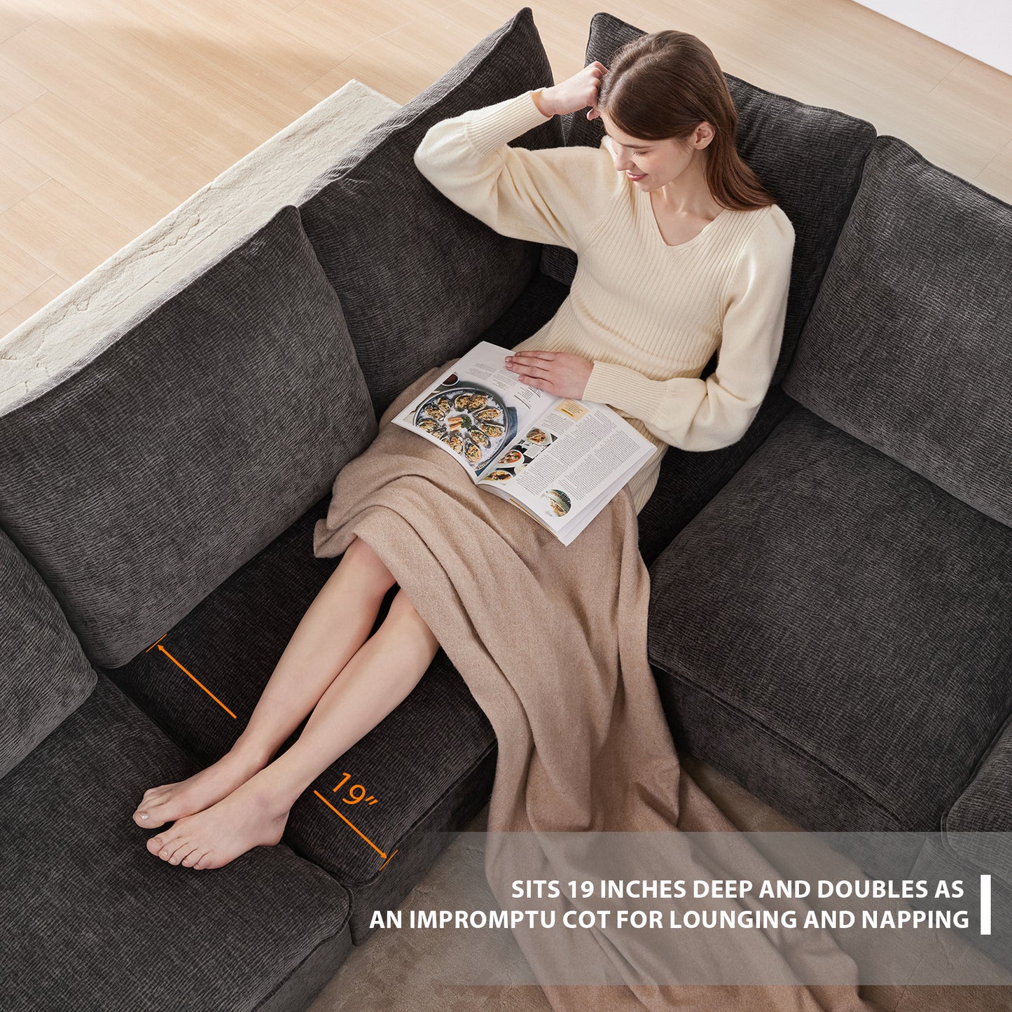 86*86" Modern L Shape Modular Sofa, 5 Seat Chenille Sectional Couch Set with 2 Pillows Included, Freely Combinable Indoor Funiture for Living Room, Apartment, Office, 2 Colors