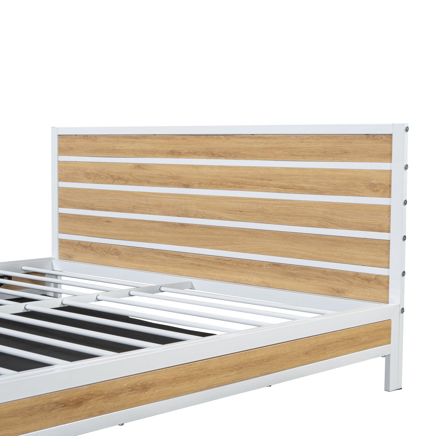 Queen Size Metal Platform Bed with Underneath Storage, White