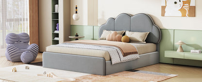 Queen size Upholstered Platform Bed with Cloud-shaped Headboard, Gray