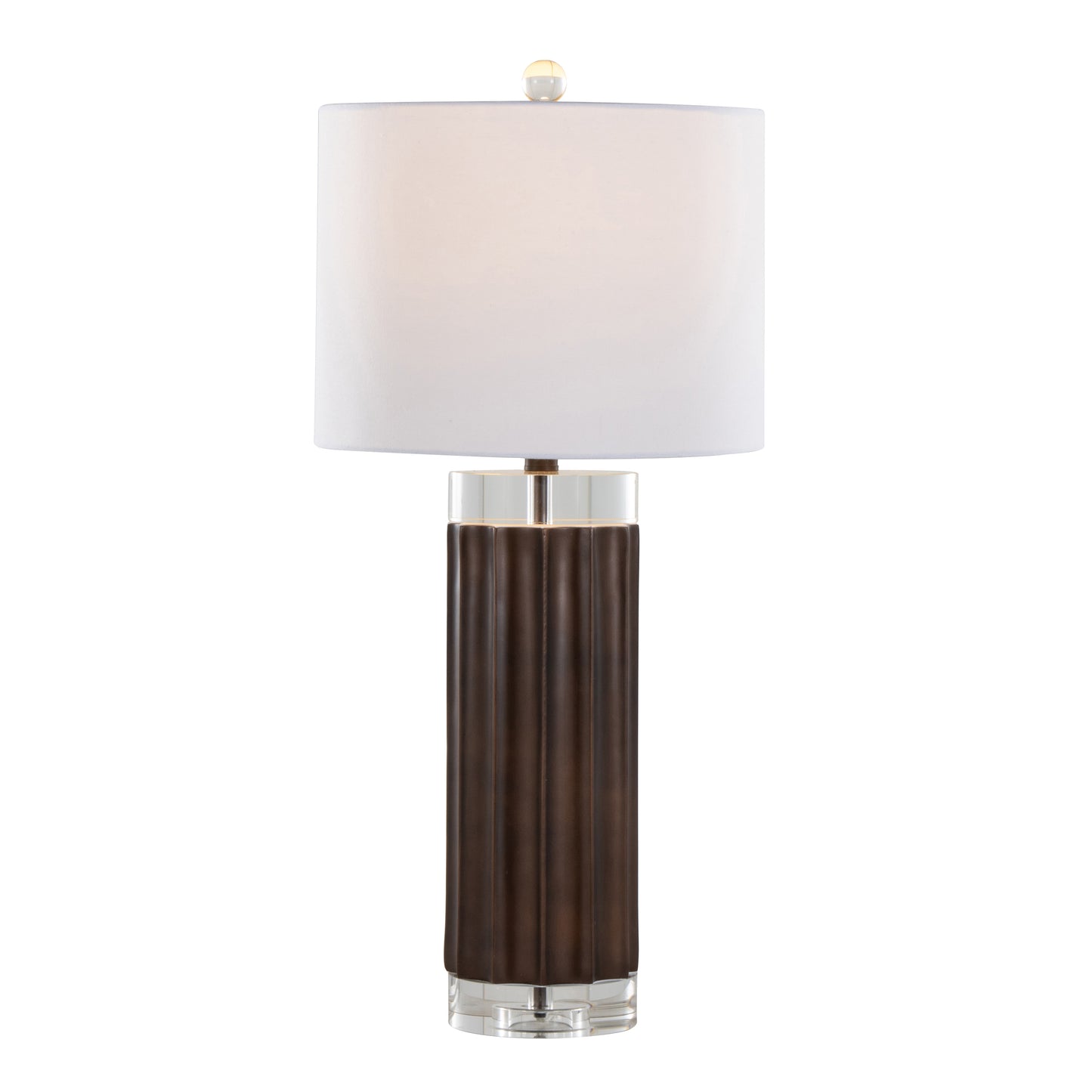 Cylinder Fluted 29.25" Contemporary Polyresin Table Lamp in Brown Lustre Polyresin, Clear K9 Crystal and White Linen Shade from Grandview Gallery by LumiSource - Set of 2