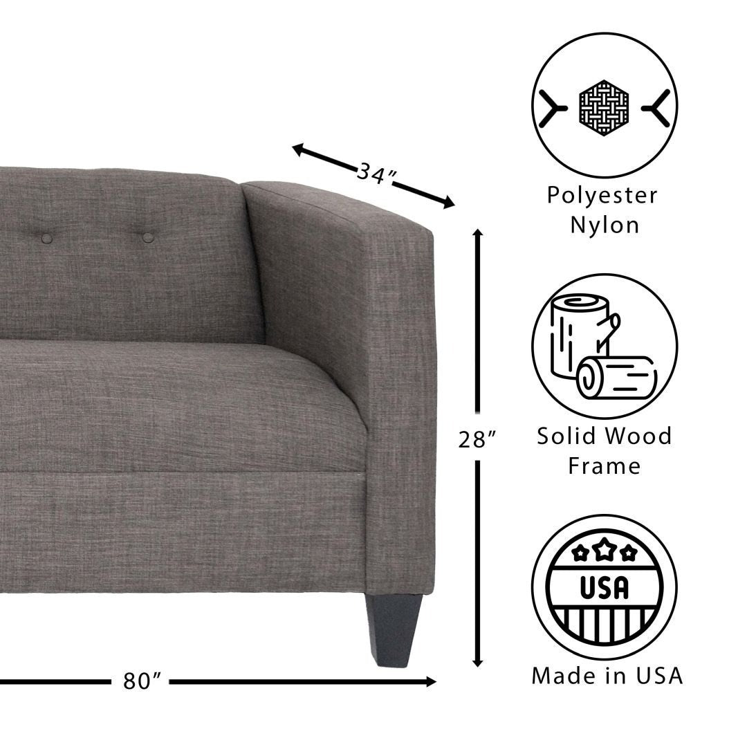 Sofa for Living Room, Modern 3-Seater Sofas Couches for Bedroom, Office, and Apartment with Solid Wood Frame (Marlow Asphalt, Polyester Fabric)