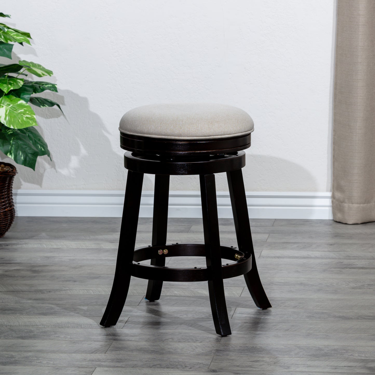 30" Bar Stool, Espresso Finish, Beige Fabric Seat