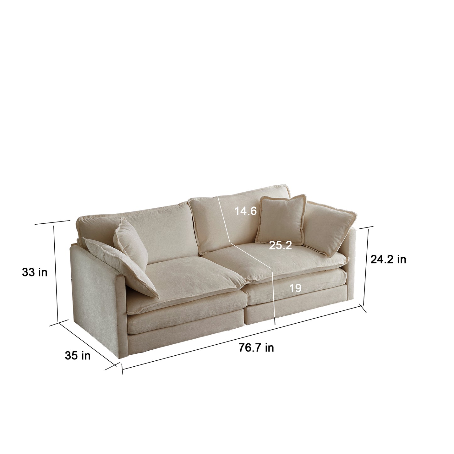 Modern Sofa Couch, 3 Piece Set Extra Deep Seat Sectional Sofa for Living Room, Oversized Sofa, 3 Seat Sofa, Loveseat and Single Sofa, Beige Chenille