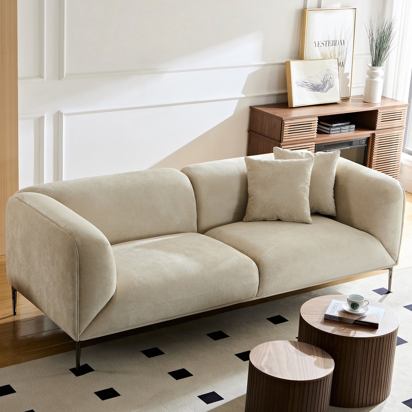 WKS2B Beige  sofa can be placed in the studio, living room, attic multiple scenes, modern style simple fashion, size 89.37* 35.43* high 28.74 inches