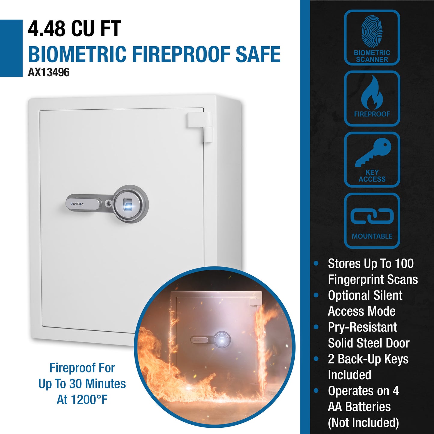 4.48 CUBIC FT BIOMETRIC FIREPROOF SAFE, WHITE