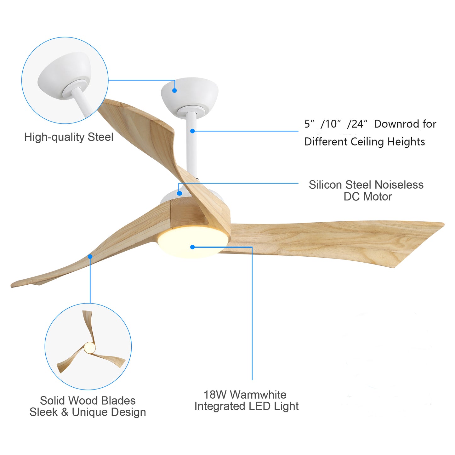 52 Inch Minimalist Ceiling Fan Light With 6 Speed Remote Energy-saving DC Motor