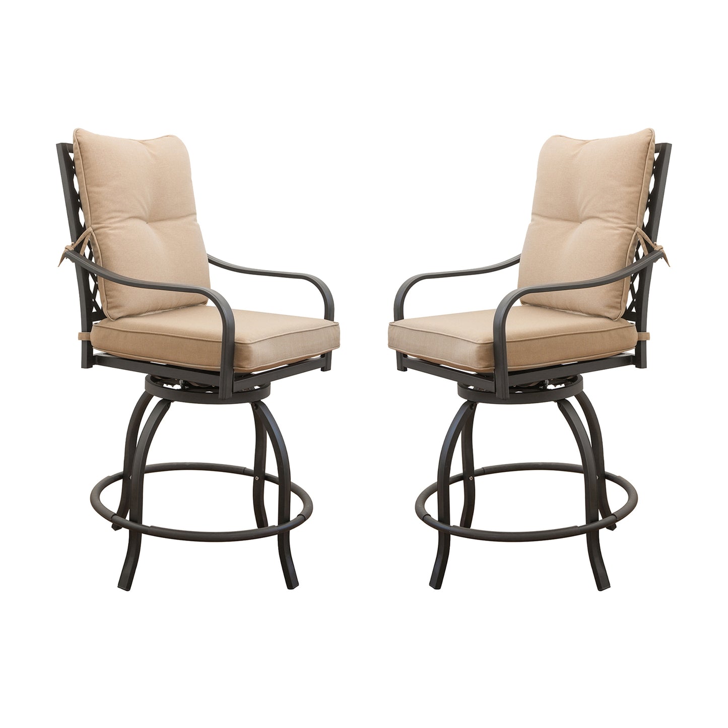 Outdoor Living Swivels Bar Stools, Outdoor Bistro Set for Garden Balcony Backyard Deck, High Bar Chairs with Seat & Back Cushion,Khaki(2 Chairs)