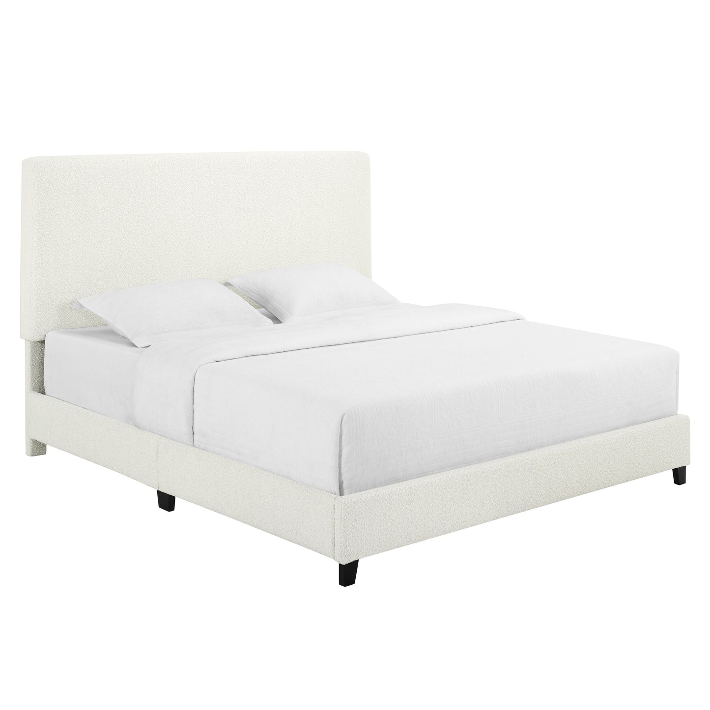 King Size White Boucle Upholstered Platform Bed