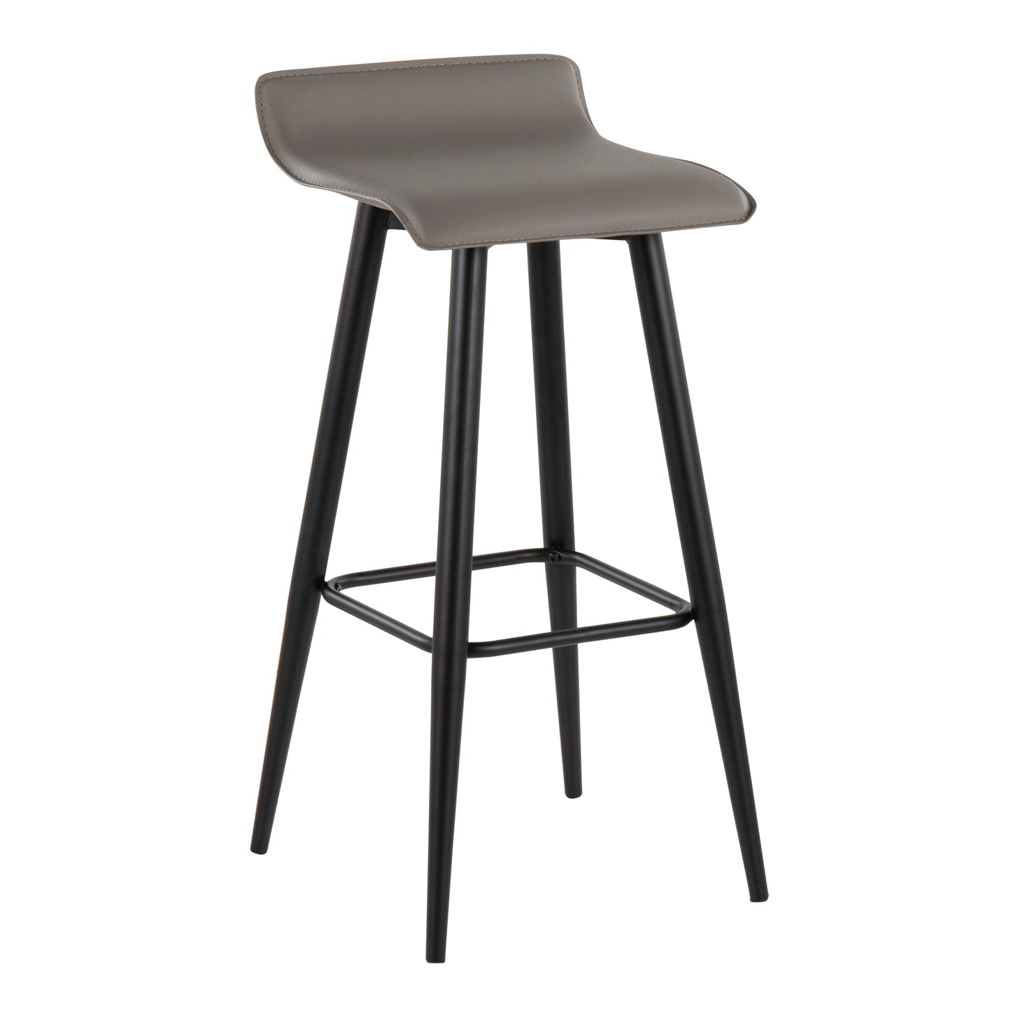 Ale Contemporary Fixed-Height Bar Stool in Black Steel and Grey Faux Leather by LumiSource - Set of 2