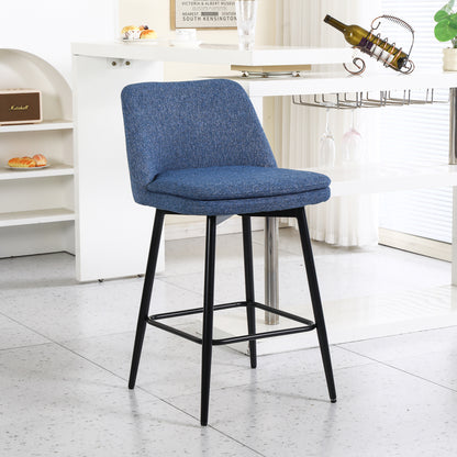 Counter Height Swivel Bar Stools Set of 2, 360° Swivel Upholstered Barstools with Back and Metal Legs, 25.6" Seat Height,Counter Stools for Kitchen Island and Pub,Linen Cloth,Blue Linen