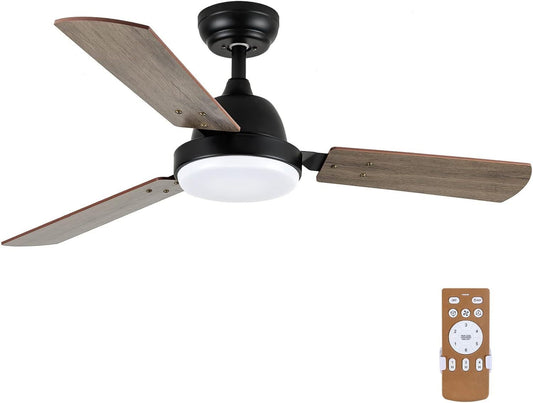 44-inch Ceiling Fan with LED Light and Remote Control, 6-Speed Modes, 2 Rotating Modes, Timer