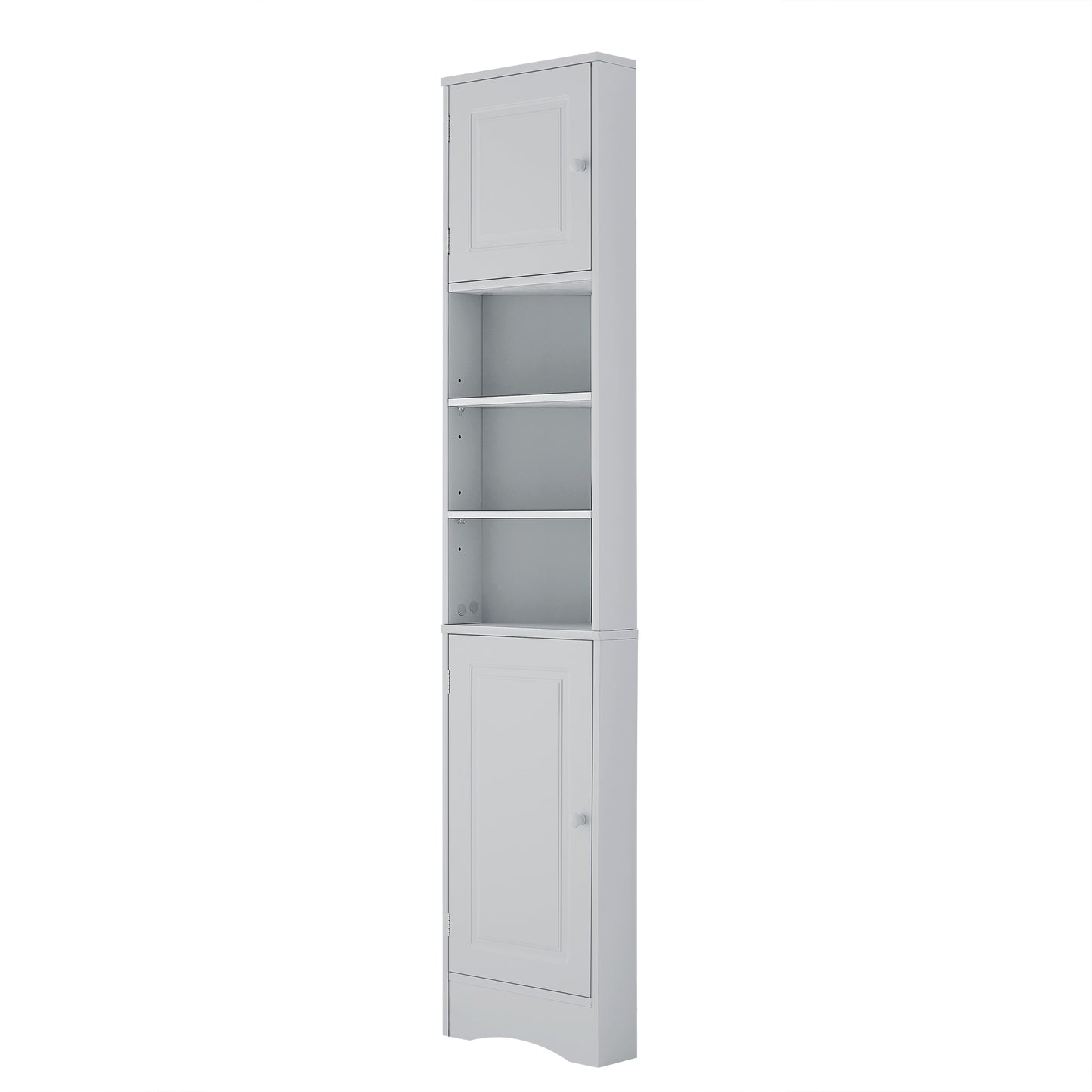 Multi-Functional Corner Cabinet Tall Bathroom Storage Cabinet with Two Doors and Adjustable Shelves, Open Shelf, Grey