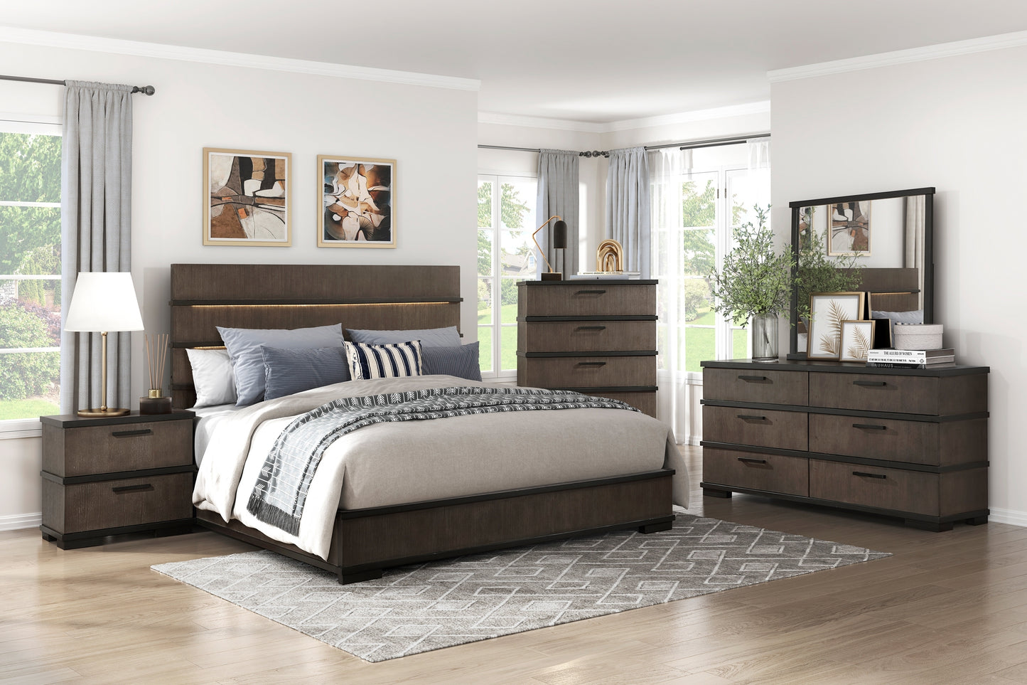 Two-Tone Brown Black Finish 2-Drawers Nightstand 1pc Modern Industrial Design Bedroom Furniture