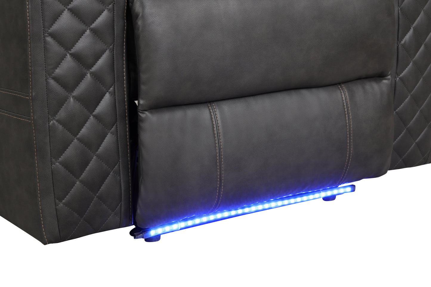 LED & Power Reclining Sofa Made With Faux Leather in Black