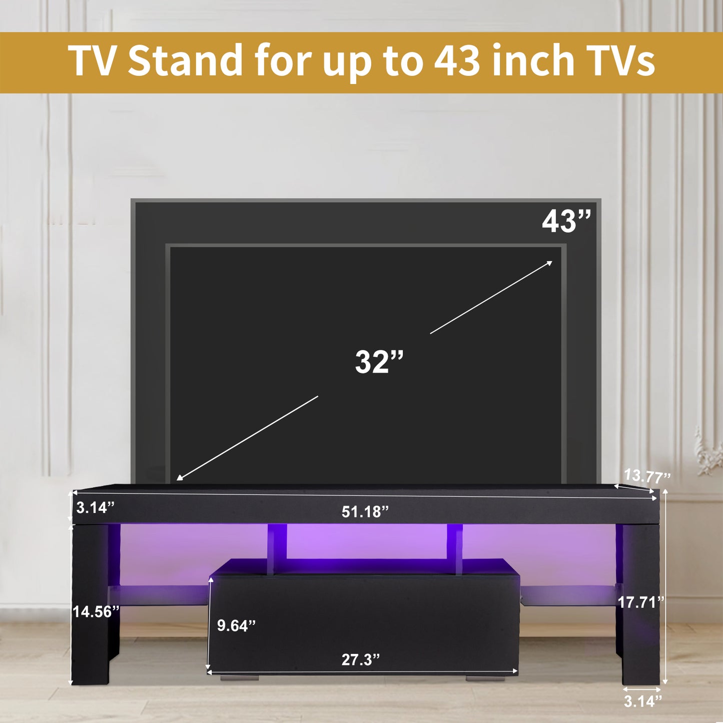 TV stand with Storage 43 inch LED Modern TV Media Console Entertainment Center with Drawer TV cabinet for Living Room Bedroom