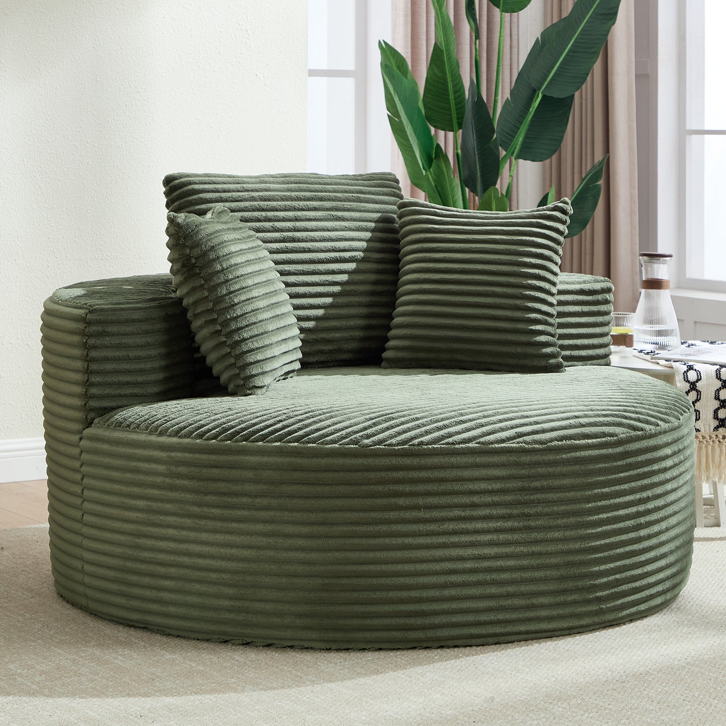 Round Sofa Bed with Memory Foam Sectional Couches for Living Room, Cloud Couch with three pillows, Green