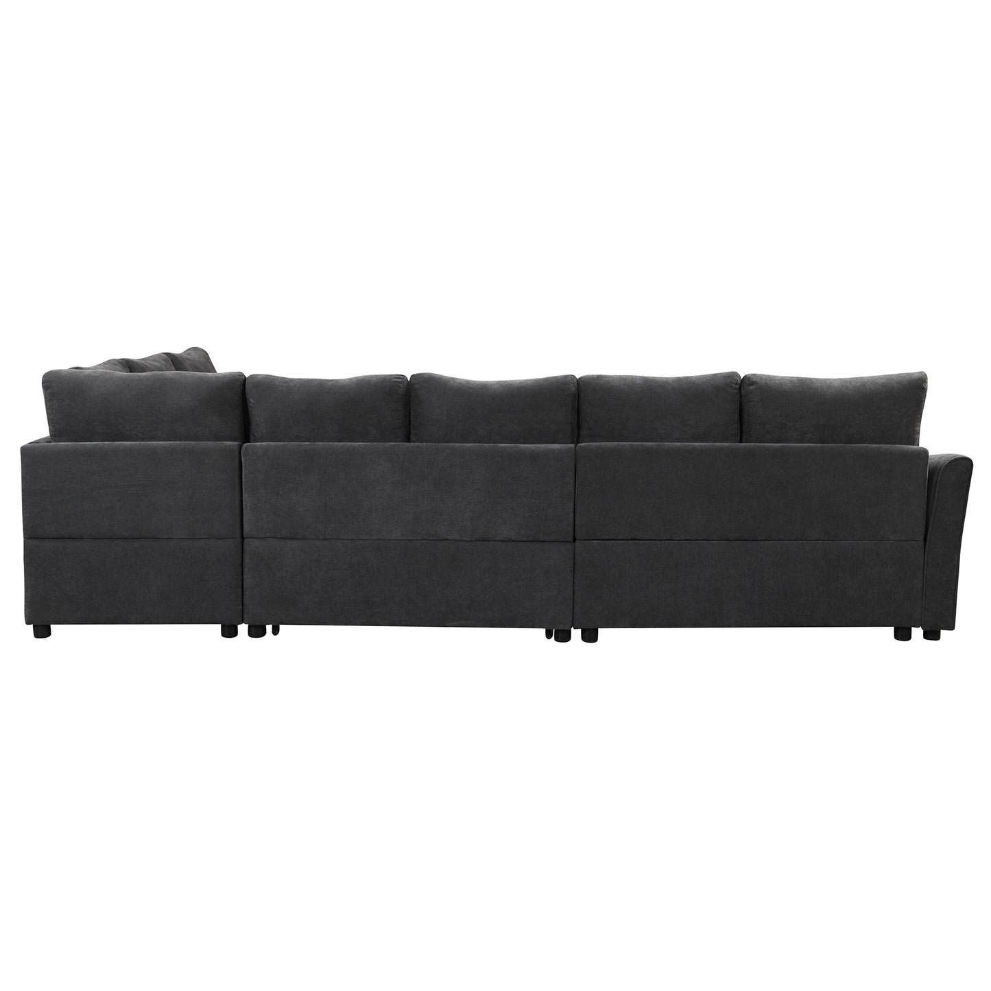 124.8"L-shaped Sofa Convertible Sofa Bed Pull Out Sofa Sleeper with Two Back Pillows, Two USB Ports and Two Power Sockets for Living Room, Gray (Old SKU:SG000890AAE)