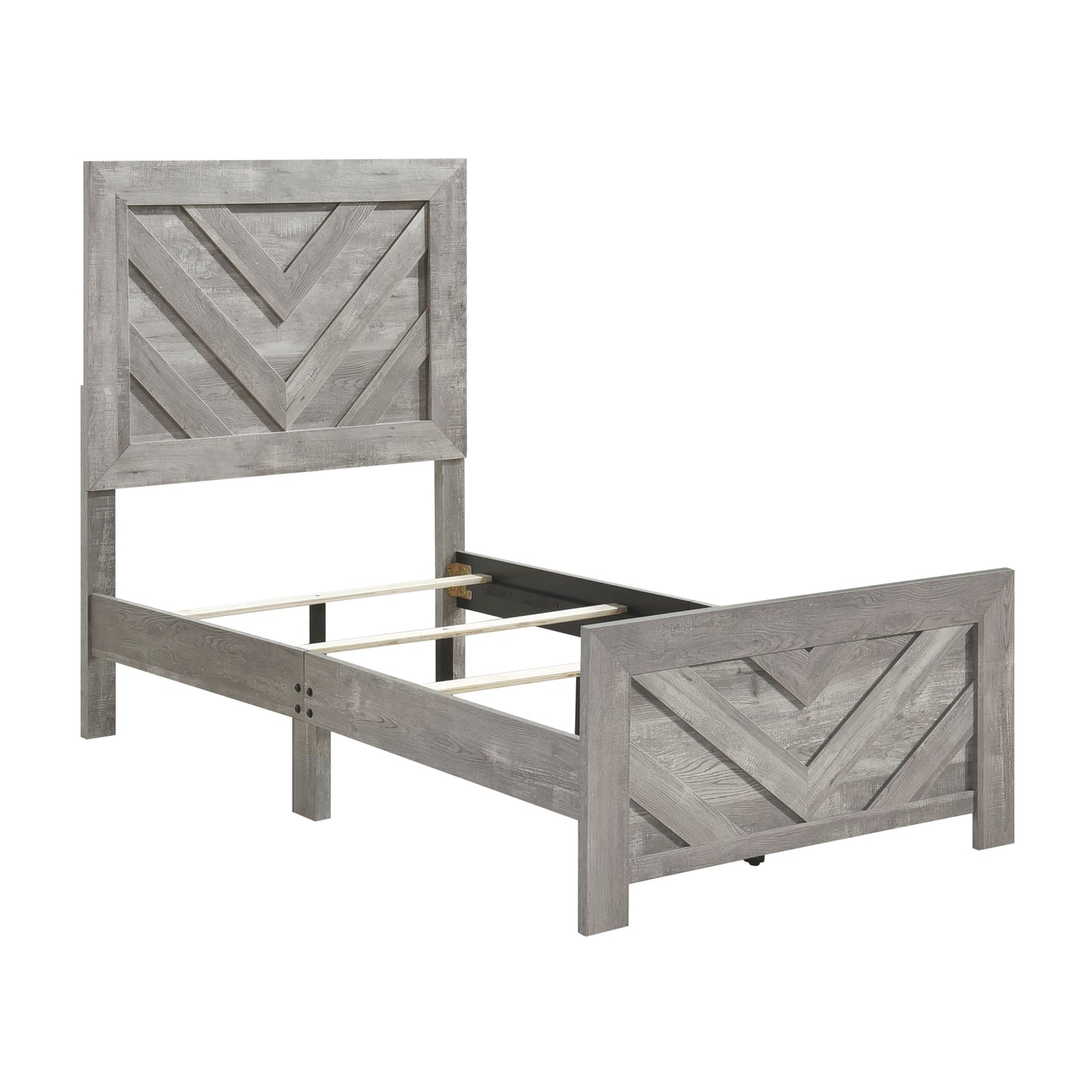 Contemporary Rustic Gray Finish Twin Size Panel Bed Wooden Bedroom Furniture 1pc, Bed in a Box