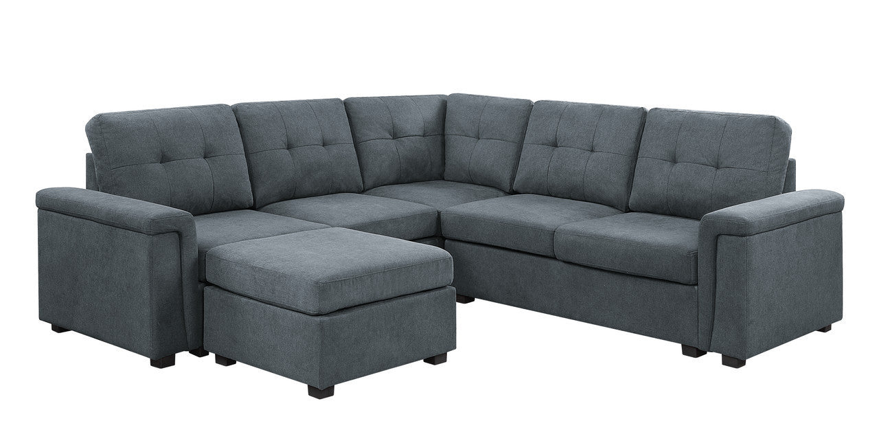 Isla 92.5" Gray Woven Fabric 6-Seater Sectional Sofa with Ottoman