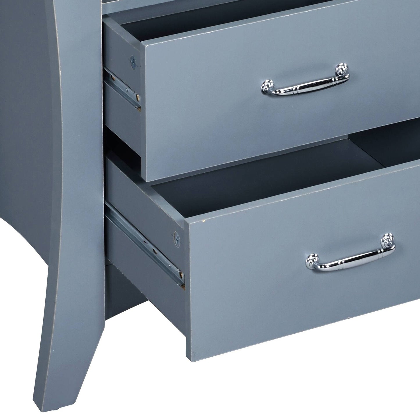 Grey Nightstand with 2 Drawers and Open Shelving