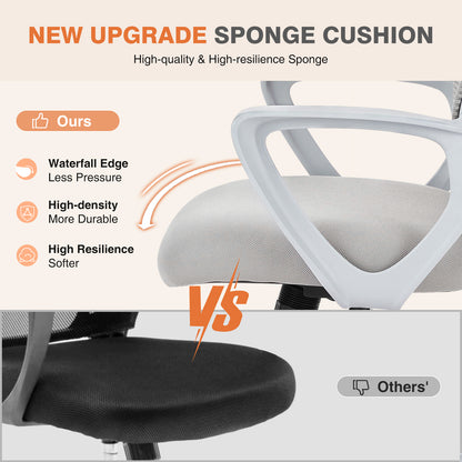 Sweetcrispy Ergonomic Office Chair Home Desk Mesh Chair with Fixed Armrest Executive Computer Chair with Soft Foam Seat Cushion