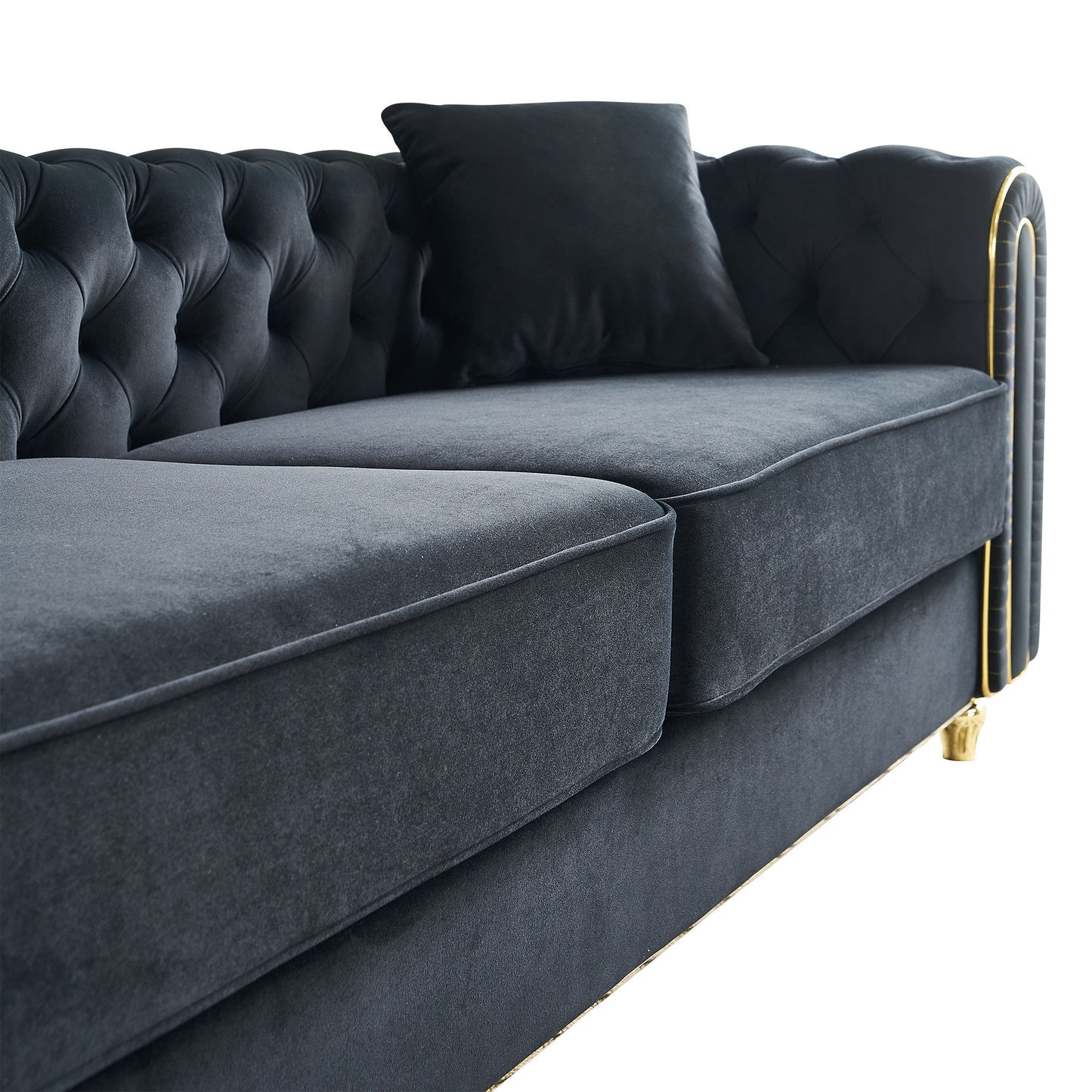 86'' W Luxury Modern Tufted Sofa with 2pcs of toss pillows for Living Room ,Bedroom,Black Color