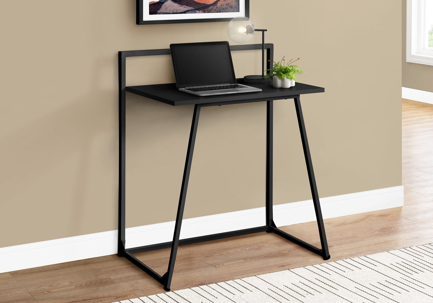 Computer Desk, Home Office, Laptop, 30"l, Work, Black Laminate, Black Metal, Contemporary, Modern