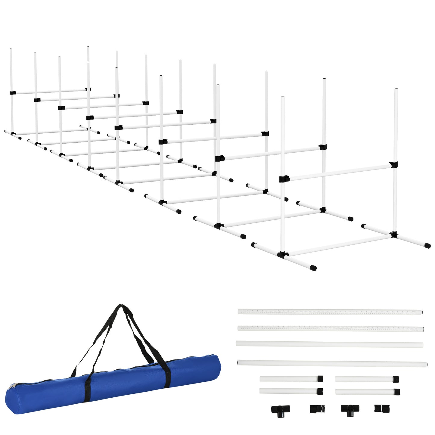 PawHut 8 Piece Dog Agility Training Equipment for Dog Agility Course with Adjustable Height Jump Bars, Included Carry Bag, & Displacing Top Bar, White