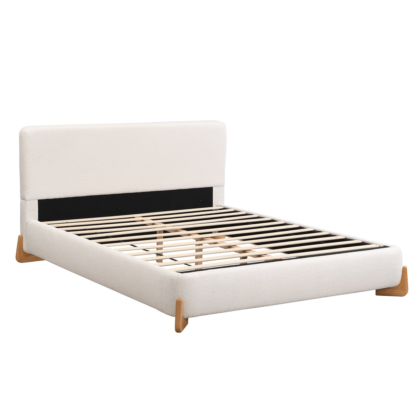 Elegant Boucle Upholstered Bed, A Luxurious and Comfortable Bedroom Centerpiece, King Size, White